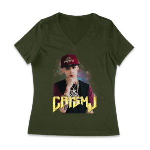 Cris-MJ Streetwear Swag Portrait with Bling Chains Women Jersey V-Neck