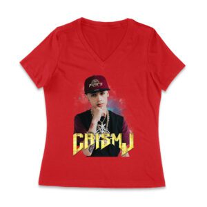 Cris-MJ Streetwear Swag Portrait with Bling Chains Women Jersey V-Neck