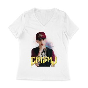 Cris-MJ Streetwear Swag Portrait with Bling Chains Women Jersey V-Neck