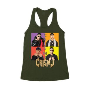 Cris-MJ Dual Color Block Portrait with Gold Logo Women's Racerback Tank Top