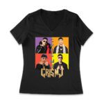 Cris-MJ Dual Color Block Portrait with Gold Logo Women Jersey V-Neck – Viva Party