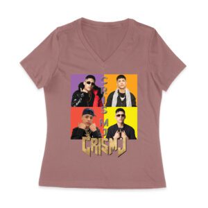 Cris-MJ Dual Color Block Portrait with Gold Logo Women Jersey V-Neck
