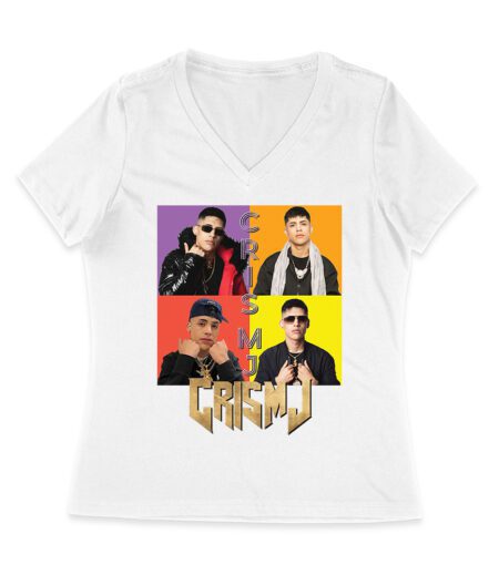 Cris-MJ Dual Color Block Portrait with Gold Logo Women Jersey V-Neck
