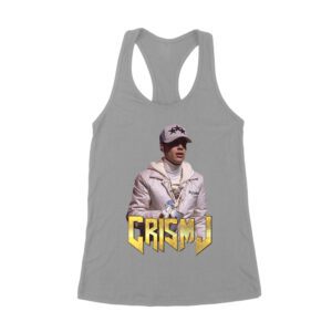 Cris-MJ in White Jacket with Bold Gold Logo Women's Racerback Tank Top