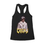 Cris-MJ in White Jacket with Bold Gold Logo Women's Racerback Tank Top – Viva Party