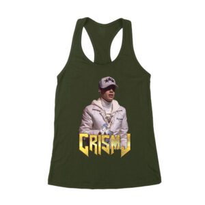 Cris-MJ in White Jacket with Bold Gold Logo Women's Racerback Tank Top