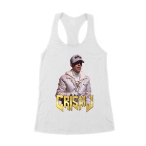 Cris-MJ in White Jacket with Bold Gold Logo Women's Racerback Tank Top
