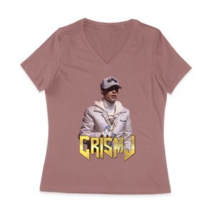 Cris-MJ in White Jacket with Bold Gold Logo Women Jersey V-Neck