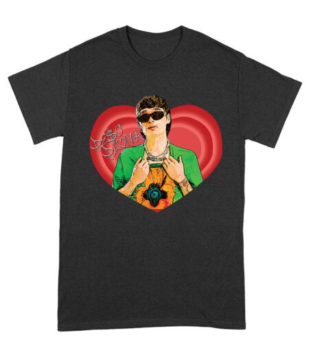 Peso-Pluma Red Heart Graphic T-Shirt ? Latin Music Star Portrait with Love-Themed Design Unisex Adult – Viva Party