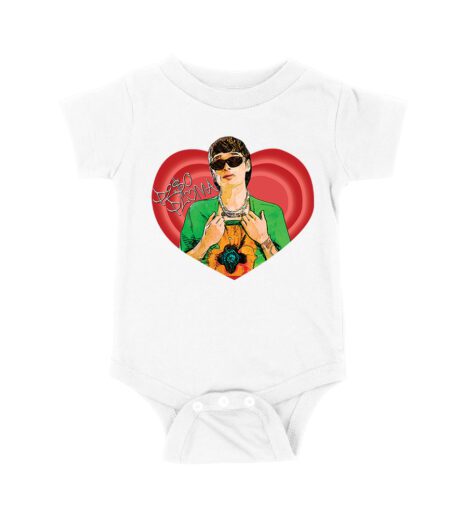 Peso-Pluma Red Heart Graphic T-Shirt ? Latin Music Star Portrait with Love-Themed Design Unisex Baby Jersey