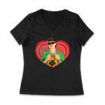 Peso-Pluma Red Heart Graphic T-Shirt ? Latin Music Star Portrait with Love-Themed Design Women Jersey V-Neck – Viva Party
