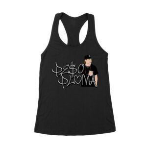 Peso-Pluma Silvery Letters Graphic Tee ? Shiny Urban Latin Music Shirt for Stylish Fans Women's Racerback Tank Top – Viva Party