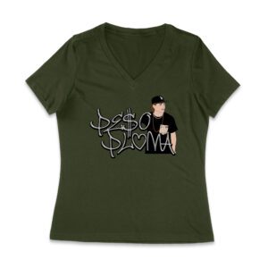 Peso-Pluma Silvery Letters Graphic Tee ? Shiny Urban Latin Music Shirt for Stylish Fans Women Jersey V-Neck