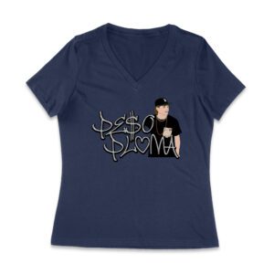 Peso-Pluma Silvery Letters Graphic Tee ? Shiny Urban Latin Music Shirt for Stylish Fans Women Jersey V-Neck