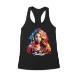 Shakira-Isabel Colorful Geometric Portrait - Bold Latin Pop Art Design for Music and Style Enthusiasts Women's Racerback Tank Top – Viva Party