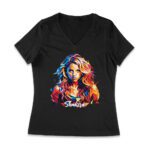 Shakira-Isabel Colorful Geometric Portrait - Bold Latin Pop Art Design for Music and Style Enthusiasts Women Jersey V-Neck – Viva Party