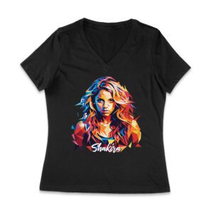 Shakira-Isabel Colorful Geometric Portrait - Bold Latin Pop Art Design for Music and Style Enthusiasts Women Jersey V-Neck – Viva Party