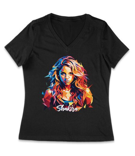 Shakira-Isabel Colorful Geometric Portrait - Bold Latin Pop Art Design for Music and Style Enthusiasts Women Jersey V-Neck – Viva Party