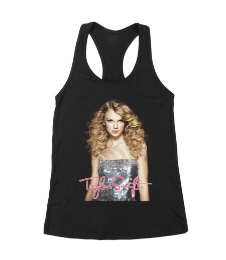 Taylor-Swift Classic Look with Curls and Charm T-Shirt Women's Racerback Tank Top – Viva Party