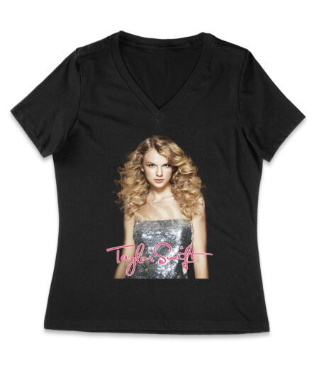 Taylor-Swift Classic Look with Curls and Charm T-Shirt Women Jersey V-Neck – Viva Party