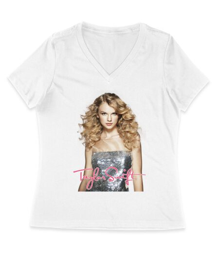 Taylor-Swift Classic Look with Curls and Charm T-Shirt Women Jersey V-Neck