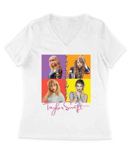 Taylor-Swift Color Block Portrait Pop Art T-Shirt Women Jersey V-Neck