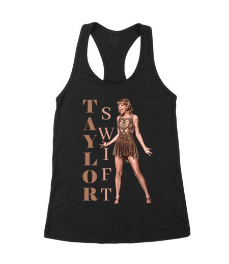 Taylor-Swift Bold Letters with Chic Pose T-Shirt Women's Racerback Tank Top – Viva Party