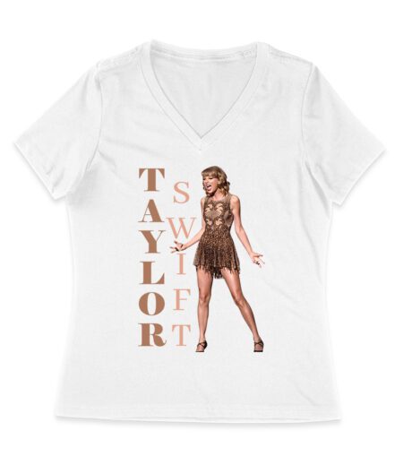 Taylor-Swift Bold Letters with Chic Pose T-Shirt Women Jersey V-Neck