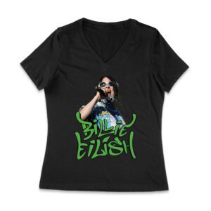 Billi-Eilish Streetwear Green Graphic T-Shirt for Music Fans Women Jersey V-Neck – Viva Party