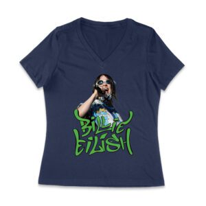 Billi-Eilish Streetwear Green Graphic T-Shirt for Music Fans Women Jersey V-Neck