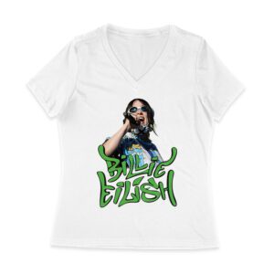 Billi-Eilish Streetwear Green Graphic T-Shirt for Music Fans Women Jersey V-Neck