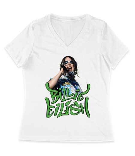 Billi-Eilish Streetwear Green Graphic T-Shirt for Music Fans Women Jersey V-Neck