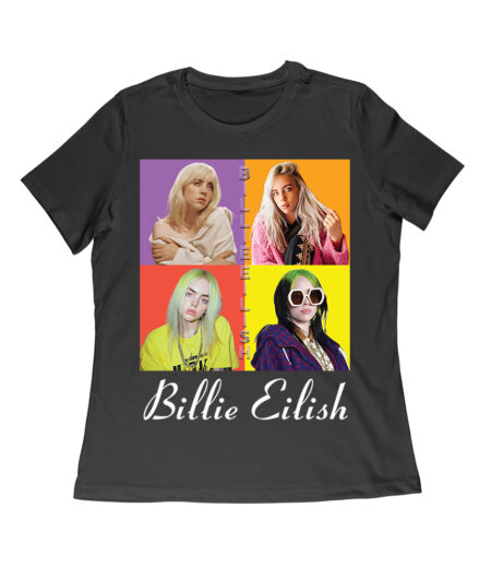 Color Pop Billie Eilish Portrait T-Shirt for Artistic Music Fans Women Relaxed – Viva Party