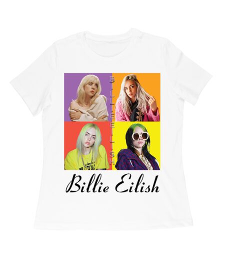 Color Pop Billie Eilish Portrait T-Shirt for Artistic Music Fans Women Relaxed