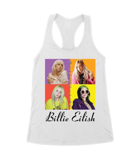 Color Pop Billie Eilish Portrait T-Shirt for Artistic Music Fans Women's Racerback Tank Top