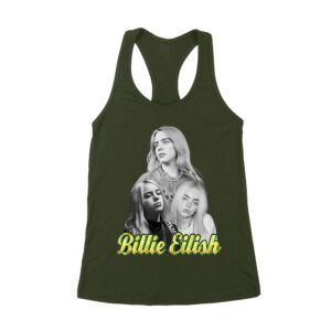 Billie Eilish Black-and-White Emotional Portrait T-Shirt for True Fans Women's Racerback Tank Top