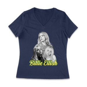 Billie Eilish Black-and-White Emotional Portrait T-Shirt for True Fans Women Jersey V-Neck