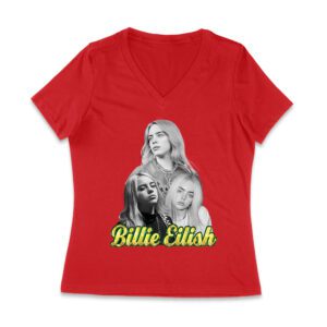 Billie Eilish Black-and-White Emotional Portrait T-Shirt for True Fans Women Jersey V-Neck