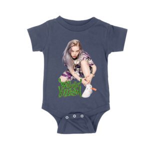 Urban Style Billie Eilish Sitting Pose Green Graffiti T-Shirt Unisex Baby Jersey