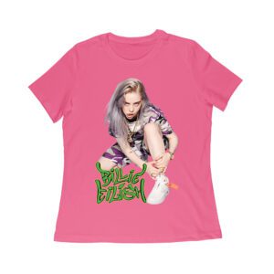 Urban Style Billie Eilish Sitting Pose Green Graffiti T-Shirt Women Relaxed