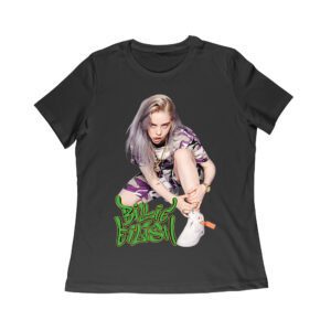 Urban Style Billie Eilish Sitting Pose Green Graffiti T-Shirt Women Relaxed – Viva Party