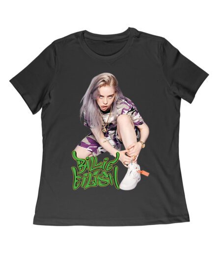 Urban Style Billie Eilish Sitting Pose Green Graffiti T-Shirt Women Relaxed – Viva Party