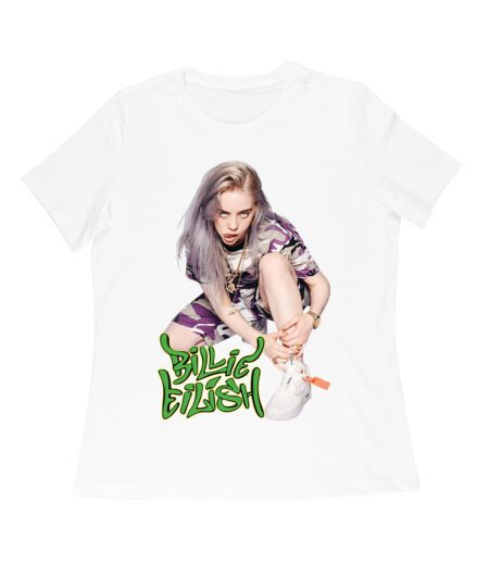 Urban Style Billie Eilish Sitting Pose Green Graffiti T-Shirt Women Relaxed