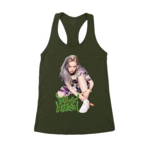 Urban Style Billie Eilish Sitting Pose Green Graffiti T-Shirt Women's Racerback Tank Top