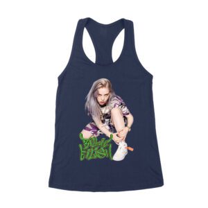 Urban Style Billie Eilish Sitting Pose Green Graffiti T-Shirt Women's Racerback Tank Top