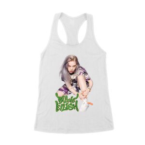 Urban Style Billie Eilish Sitting Pose Green Graffiti T-Shirt Women's Racerback Tank Top