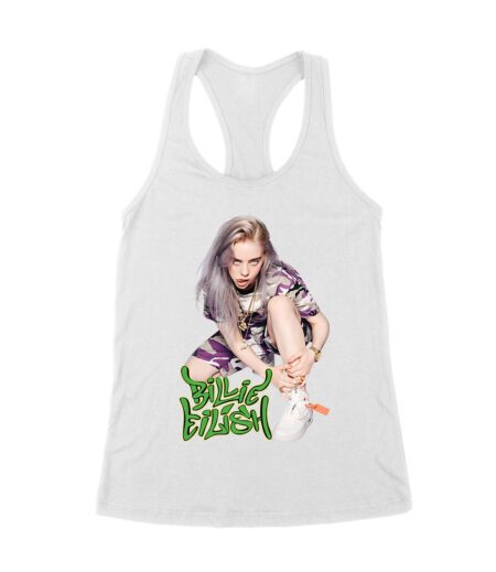Urban Style Billie Eilish Sitting Pose Green Graffiti T-Shirt Women's Racerback Tank Top