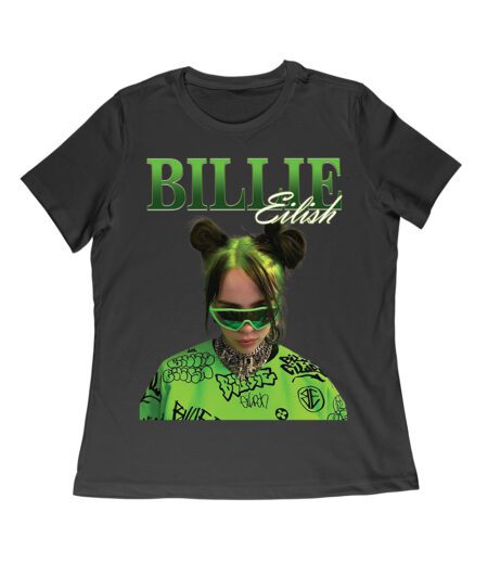 Neon Green Billie Eilish Face Design T-Shirt with Signature Look Women Relaxed – Viva Party