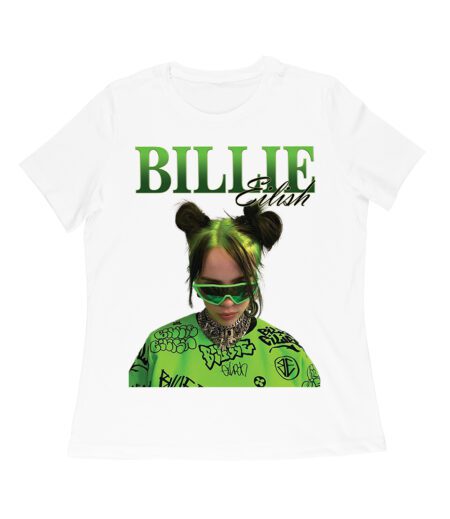 Neon Green Billie Eilish Face Design T-Shirt with Signature Look Women Relaxed