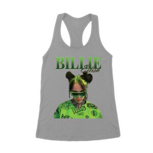 Neon Green Billie Eilish Face Design T-Shirt with Signature Look Women's Racerback Tank Top